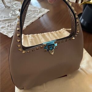 Valentino Garavani Pebbled Calfskin Small Rockstud Flip Lock Hobo